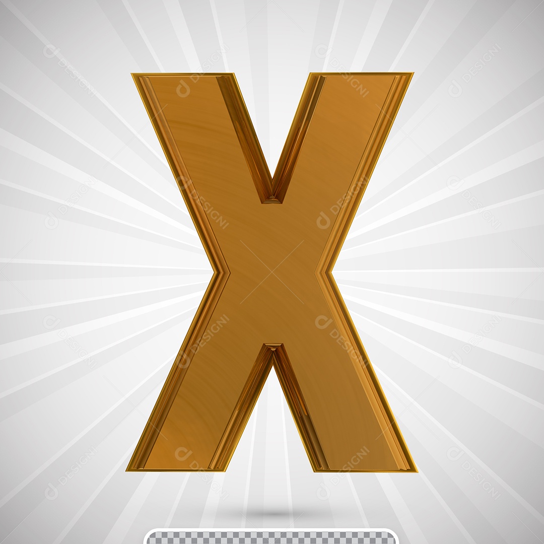Alfabeto 3D Letra X Maiúscula Dourada Elemento Para Composição PSD