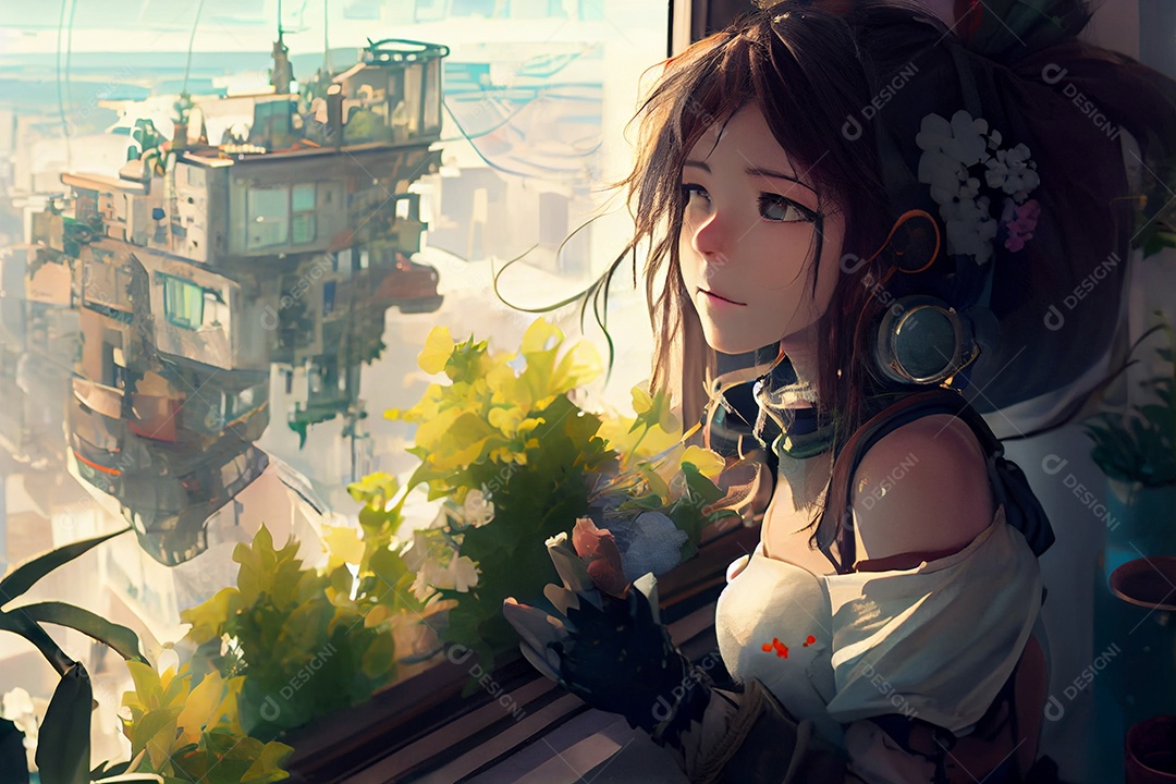 Linda garota olhando pela janela