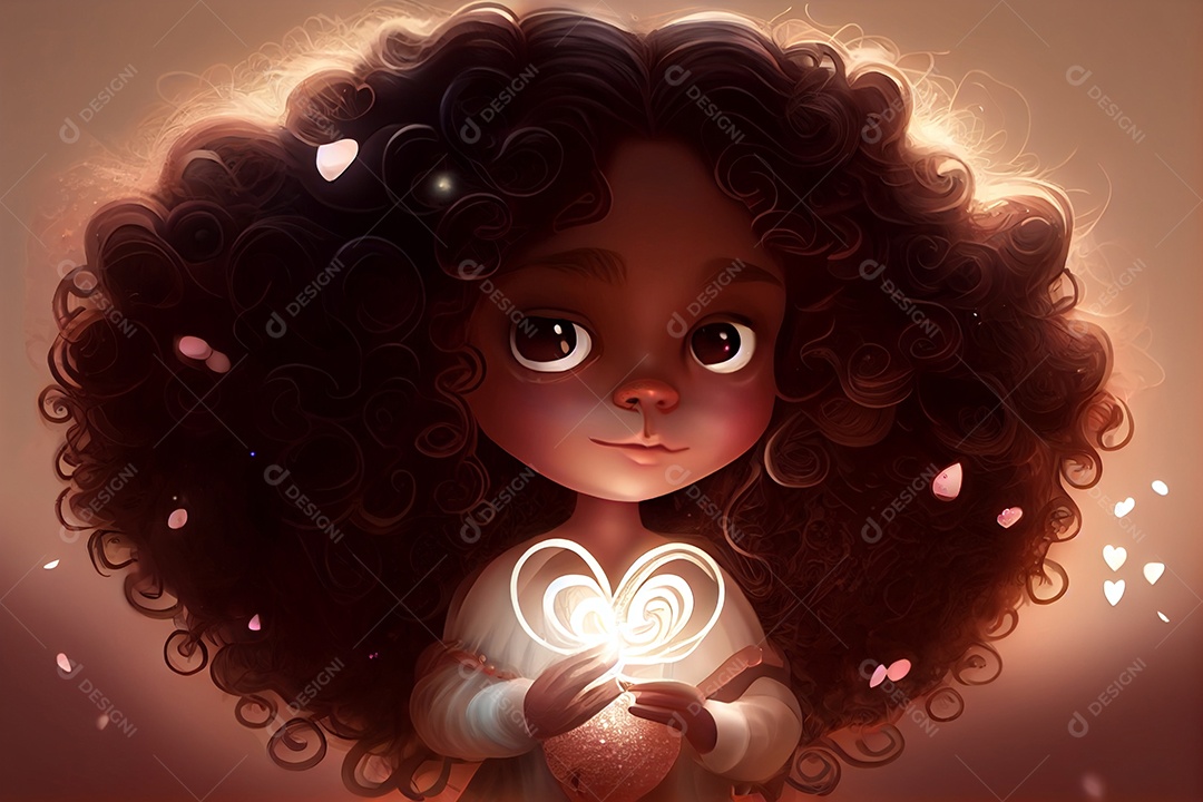 Linda menina negra segurando coração