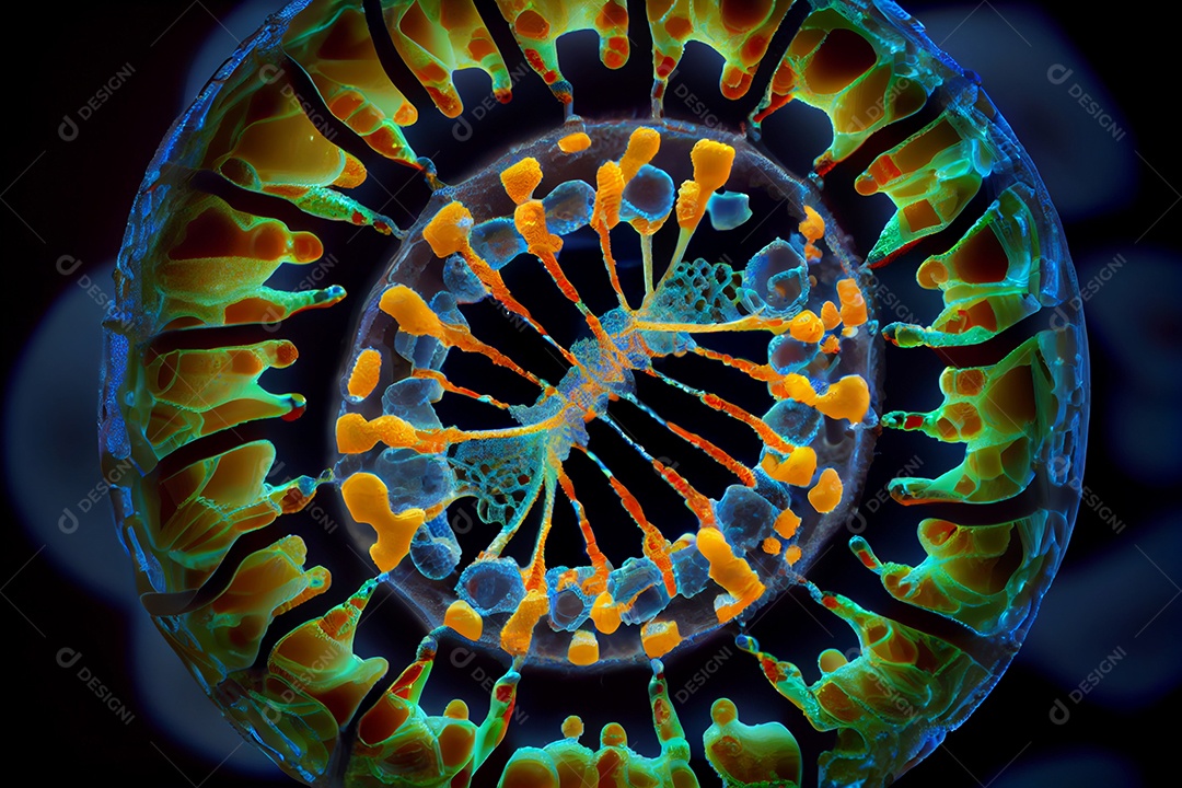 Ilustração vírus visto pelo microscópio