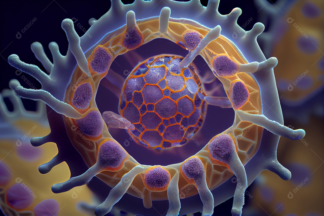 Ilustração vírus visto pelo microscópio