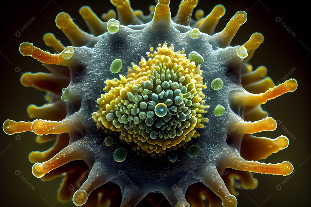Ilustração vírus visto pelo microscópio
