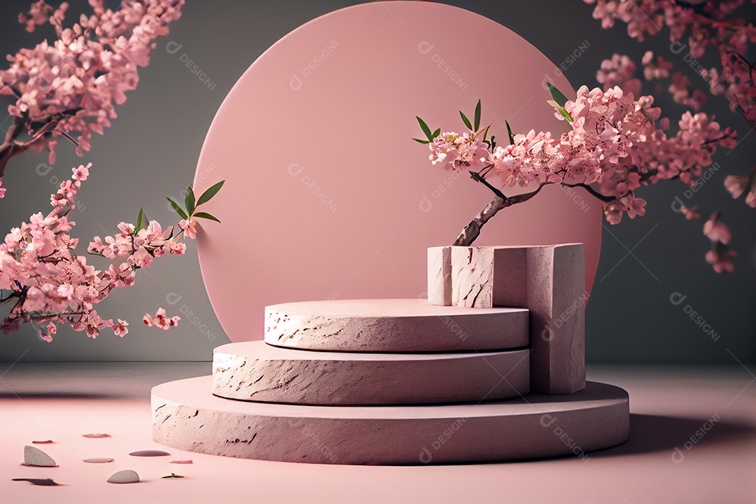 Cenário de pódio de mármore flores rosas