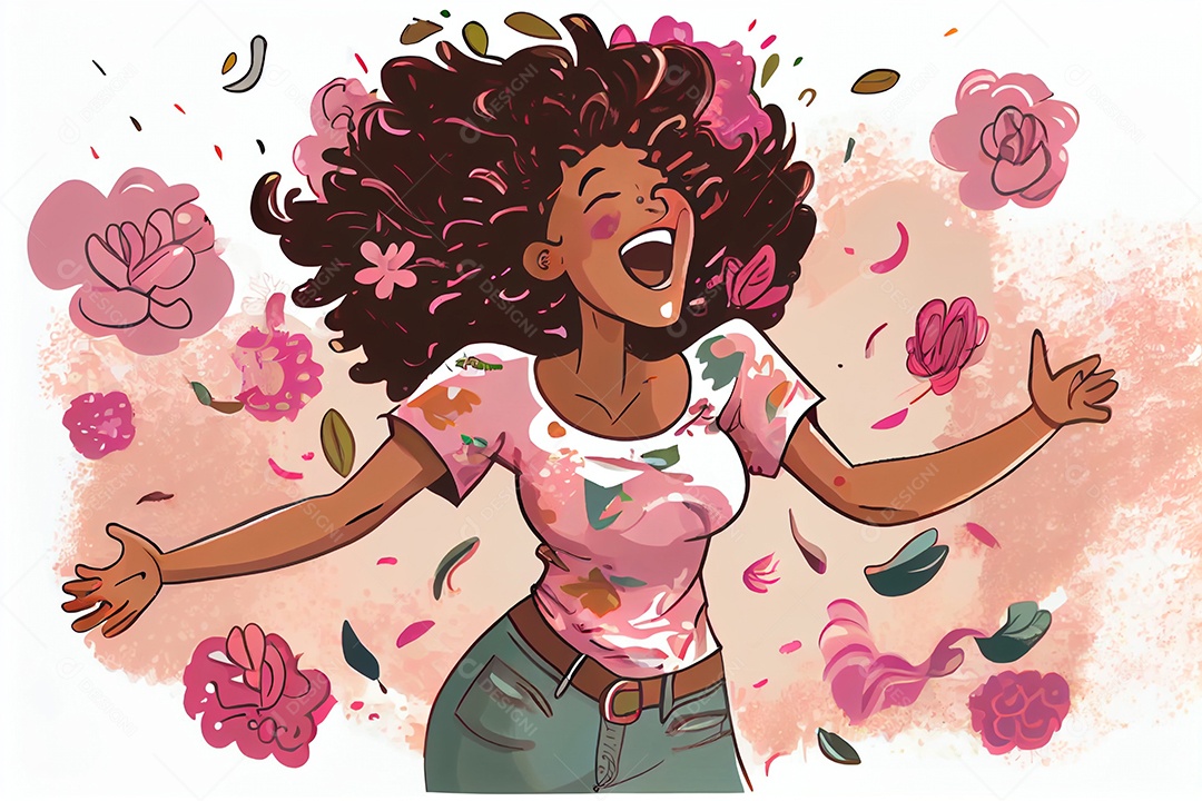 Linda garota negra com flores coloridas