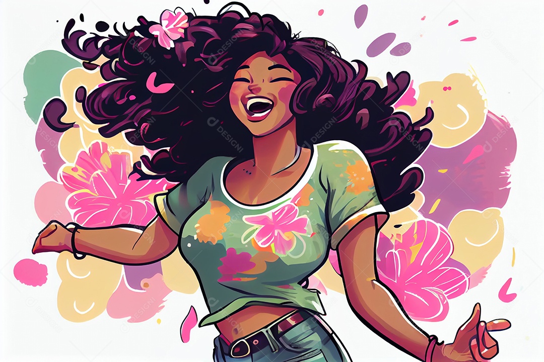 Linda garota negra com flores coloridas