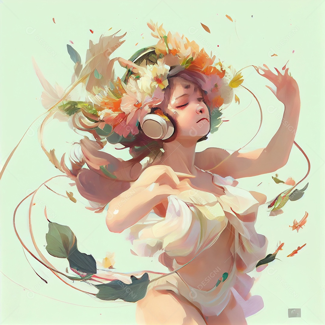 Linda garota dançando com fones de ouvido