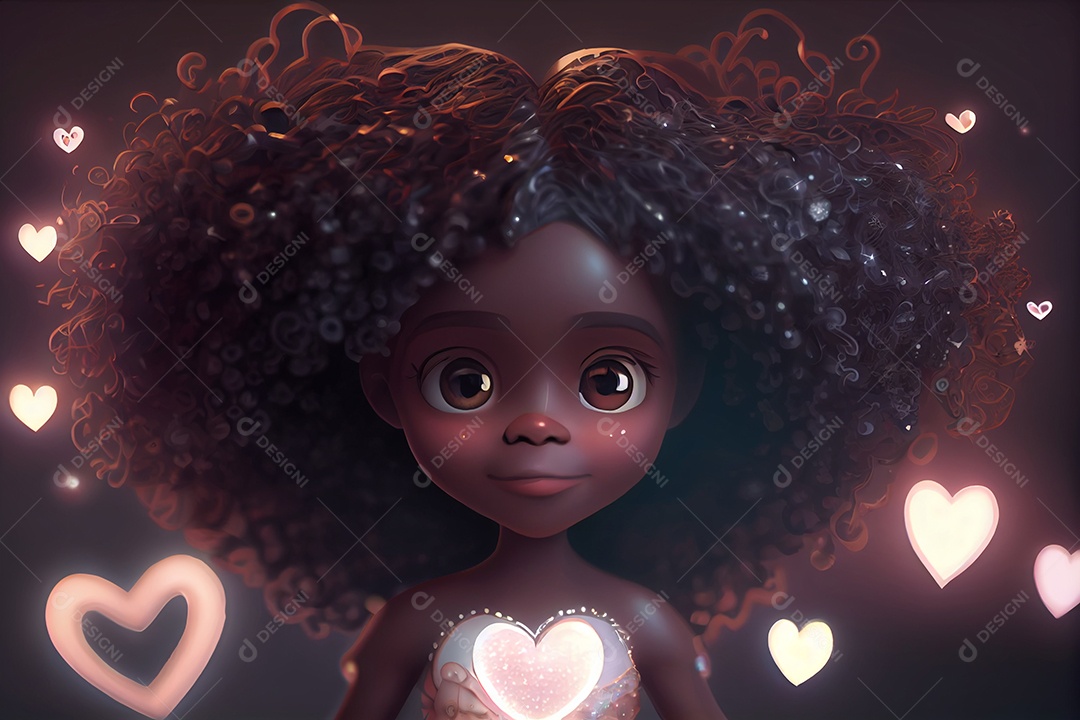 Menina negra fofa em desenho animado