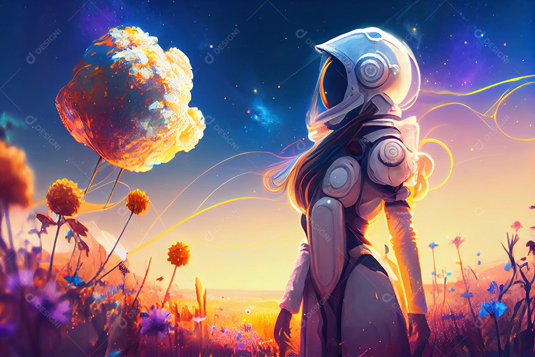 Garota astronauta com roupas espaciais