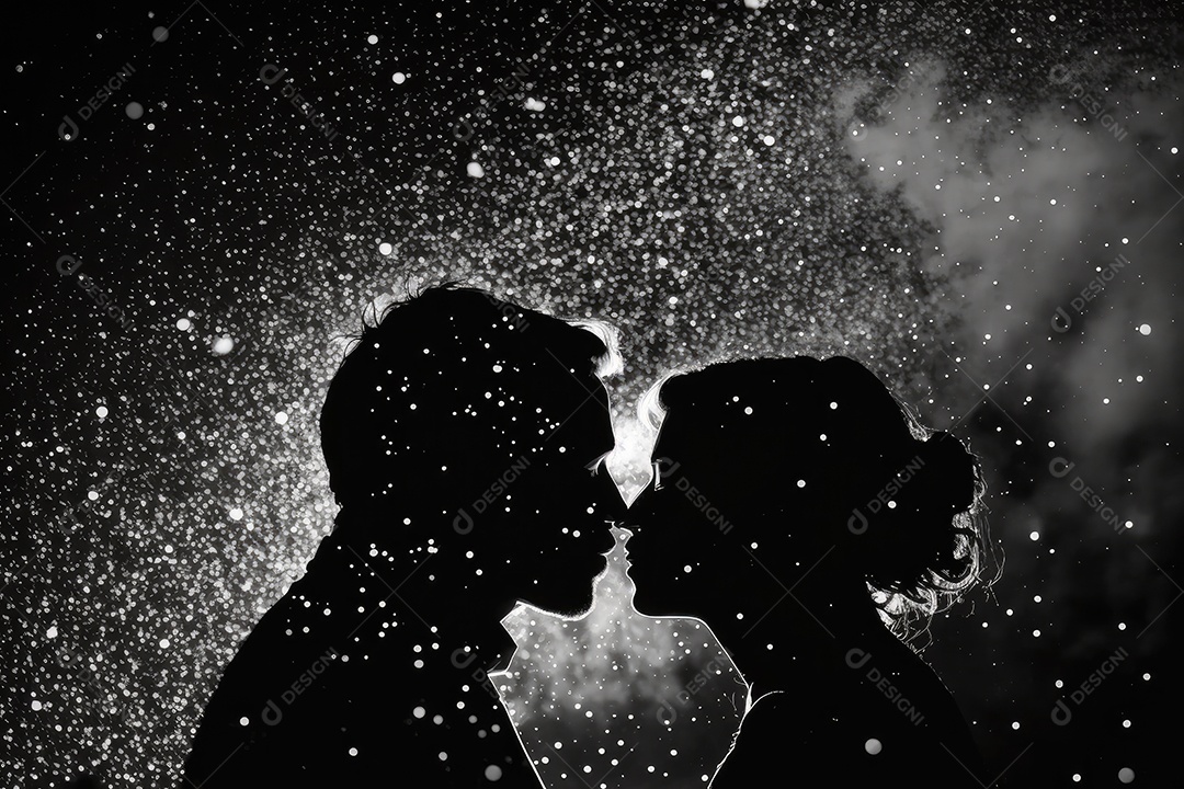 Momento mágico de amor sob uma chuva de estrelas - Generative AI