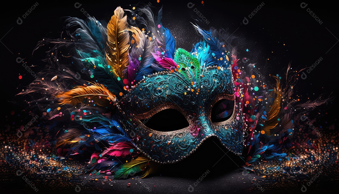 Máscara de carnaval com cores incrivelmente vivas, capturando a emoção