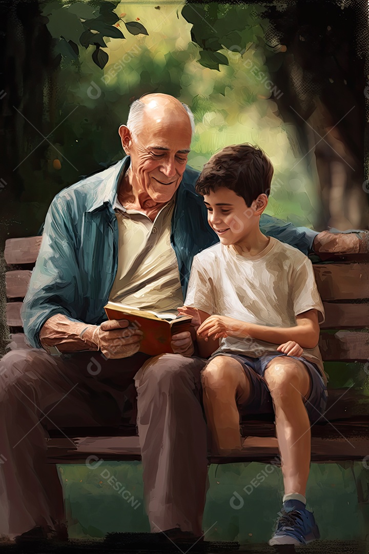 Pai e filho se unindo em um ambiente sereno de parque, renderizado em escavação