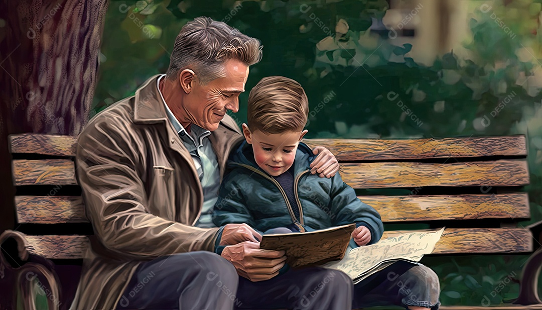 Uma pintura digital comovente de um pai e filho passando um tempo
