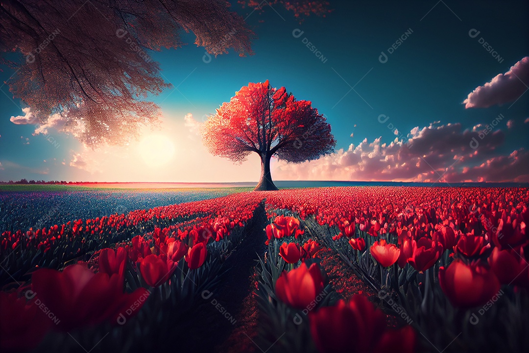 Campo de tulipas vermelhas