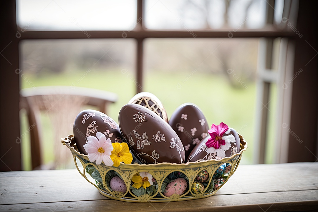 Ovos de Páscoa de chocolate inspirados na primavera com padrões florais