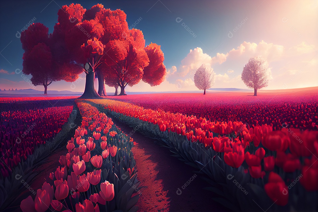 Campo de tulipas vermelhas