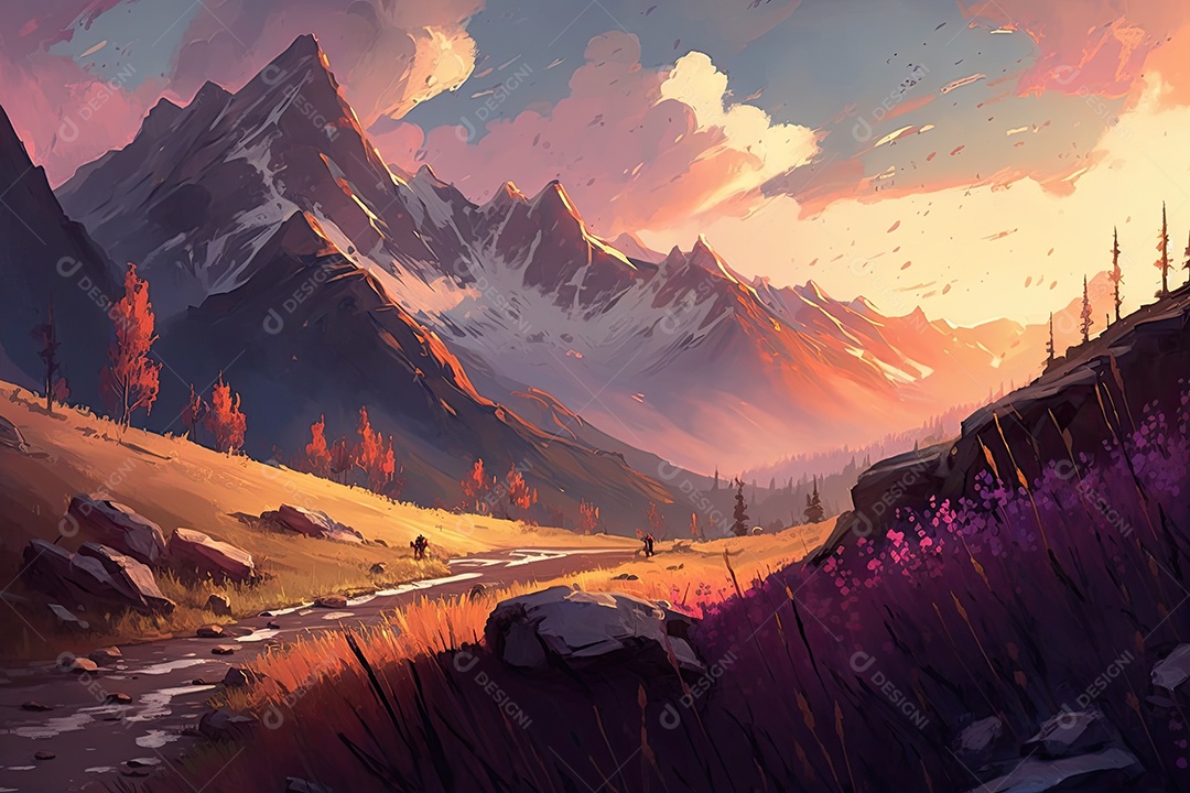 Silhueta majestosa da montanha contra um céu pôr do sol de tirar o fôlego