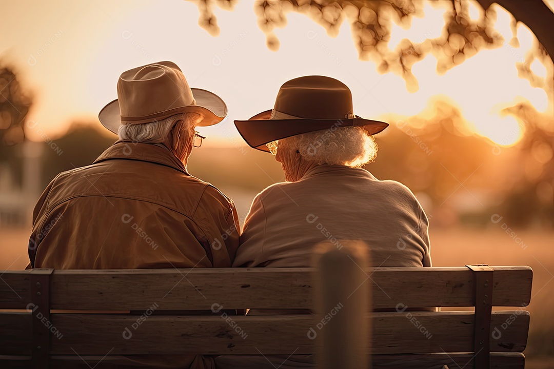 Retrato comovente de um casal de idosos apreciando a beleza