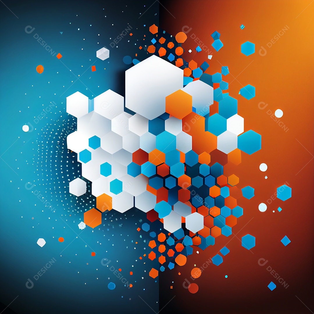 Fundo azul e laranja abstrato dos hexágonos.