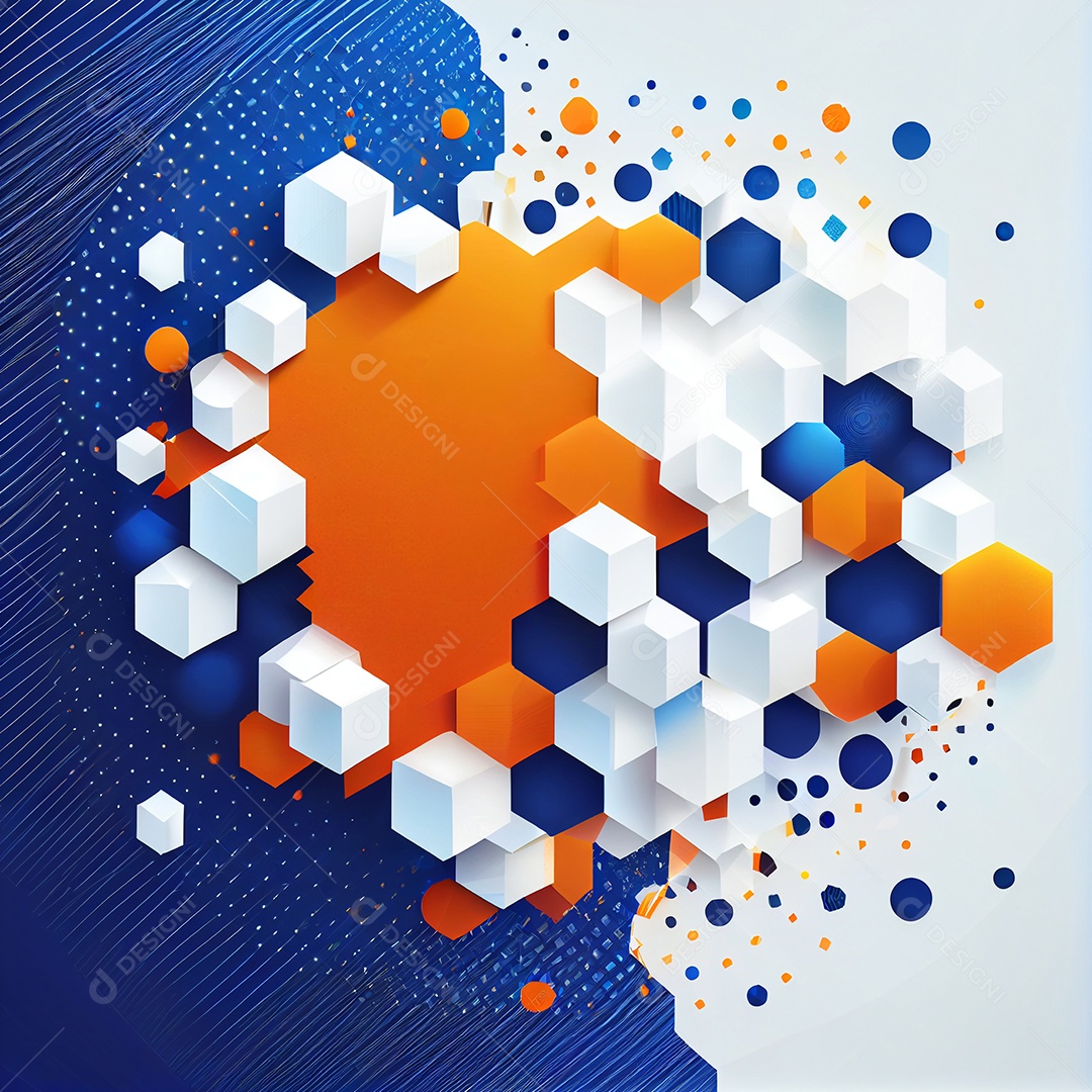 Fundo azul e laranja abstrato dos hexágonos.