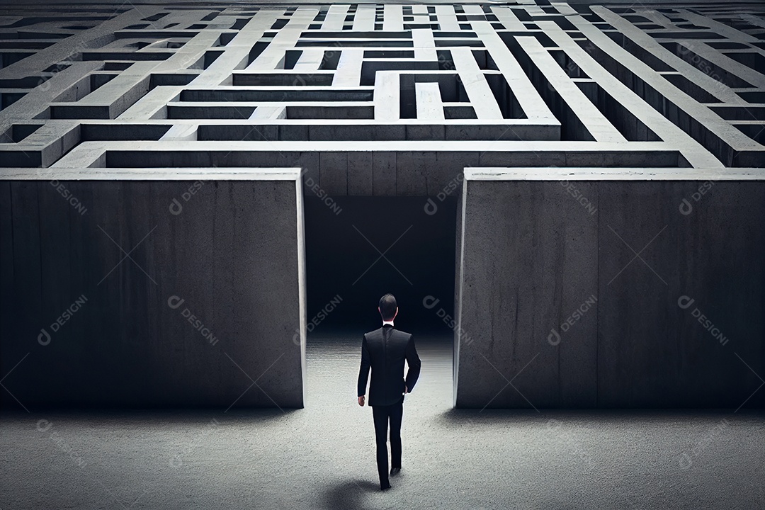 Homem entrando em labirinto