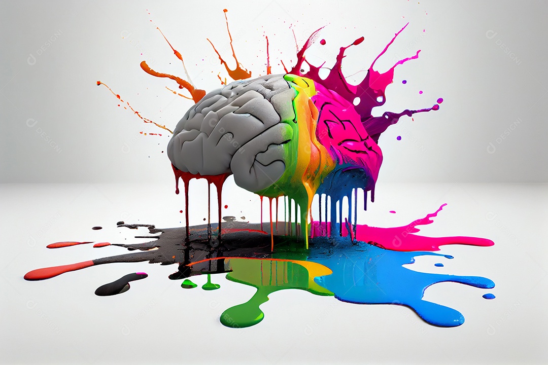 Cérebro humano colorido com tintas