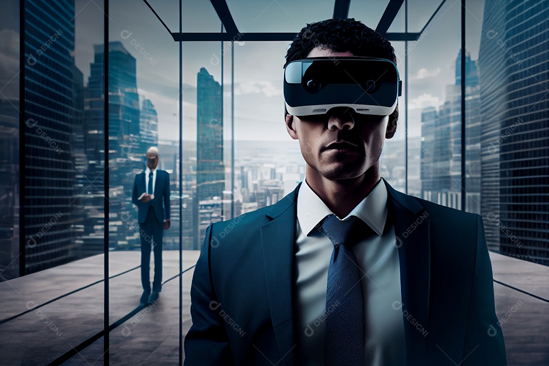 Homem usando óculos de realidade virtual