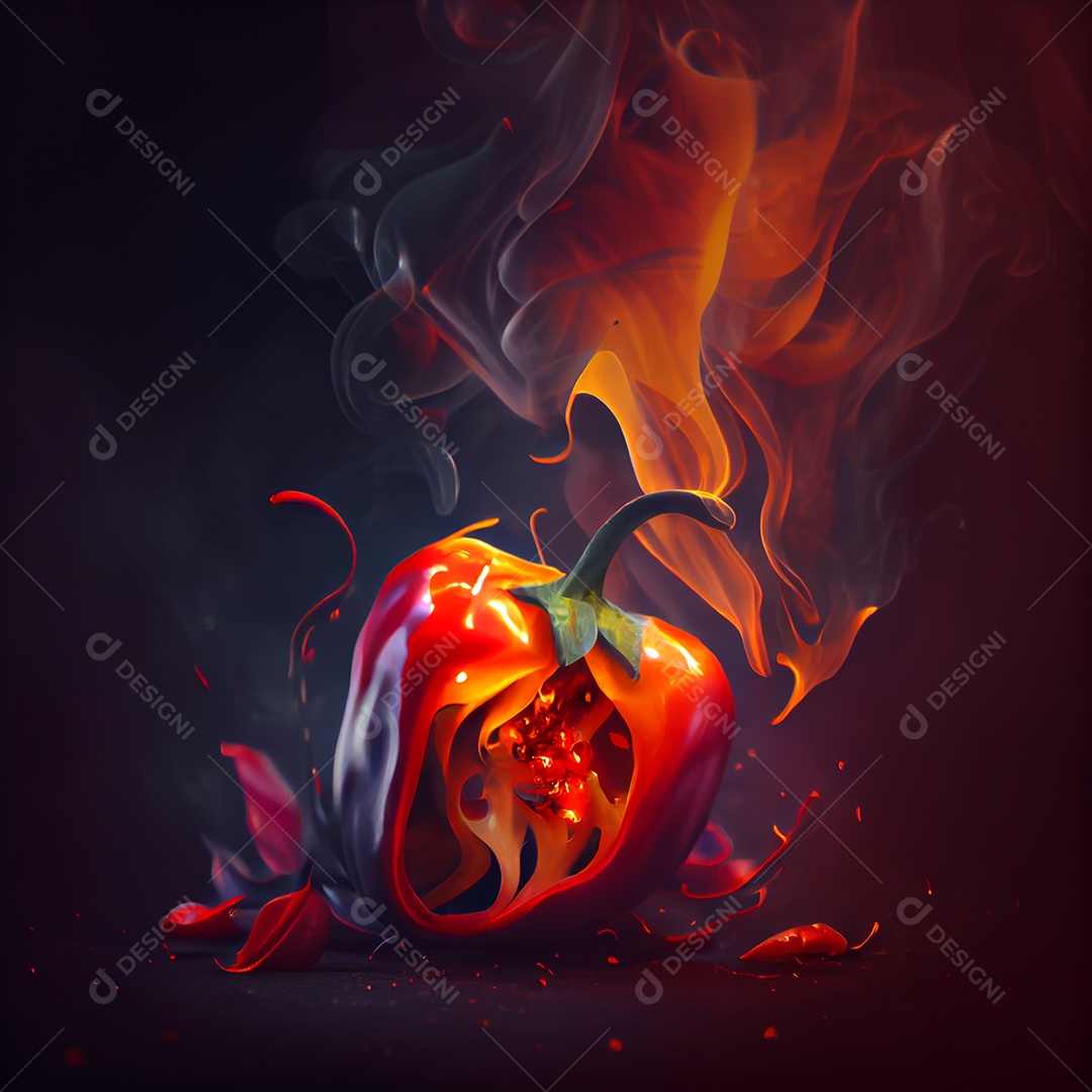 Ilustração de uma pimenta vermelha ardida com chamas de fogo