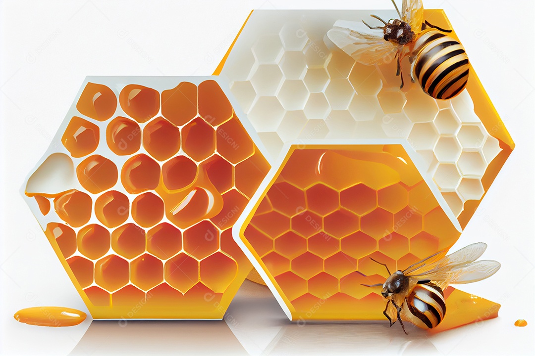 Ilustração abelha e favos de mel