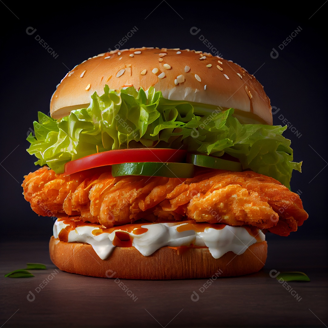 Delicioso hambúrguer de frango empanado