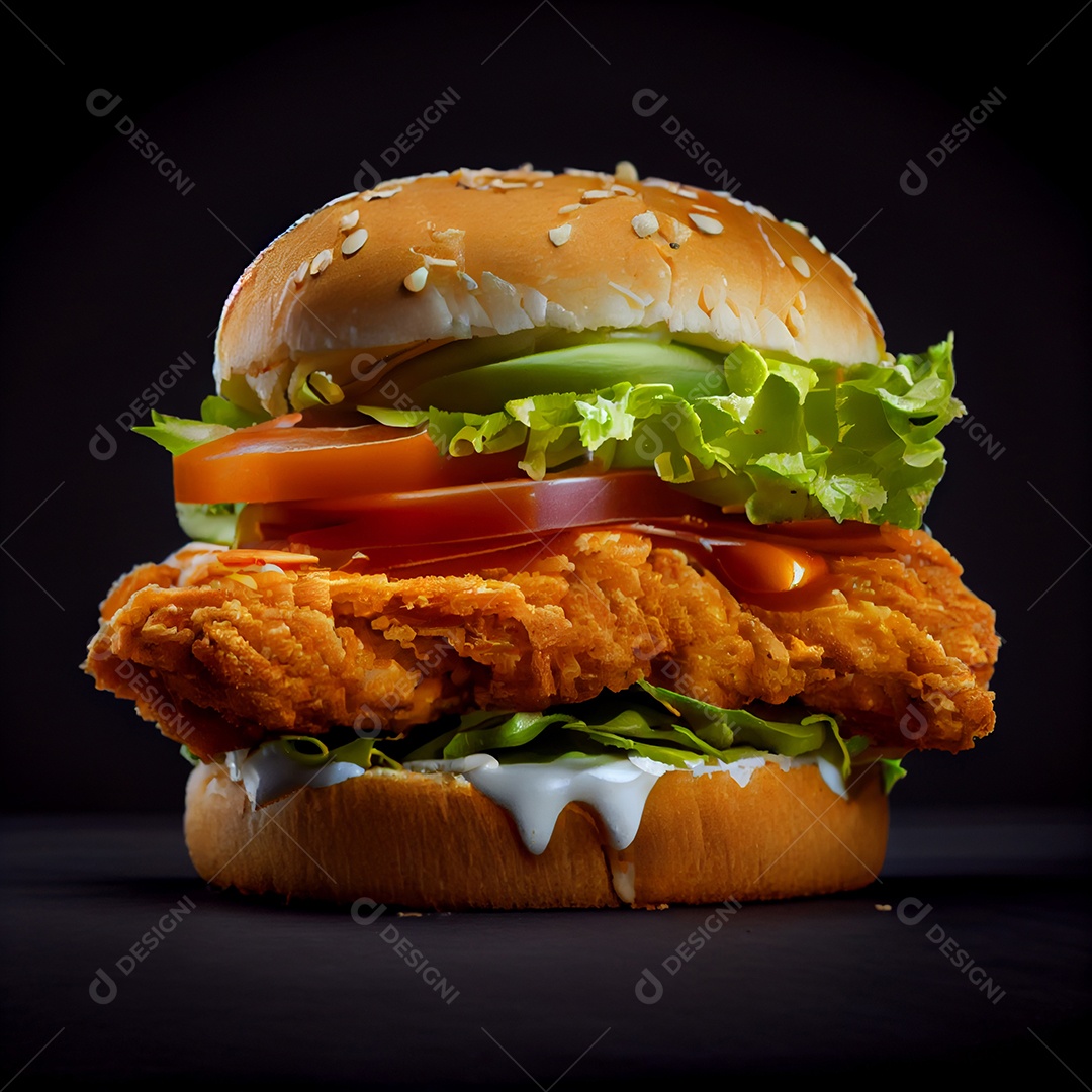 Delicioso hambúrguer de frango empanado