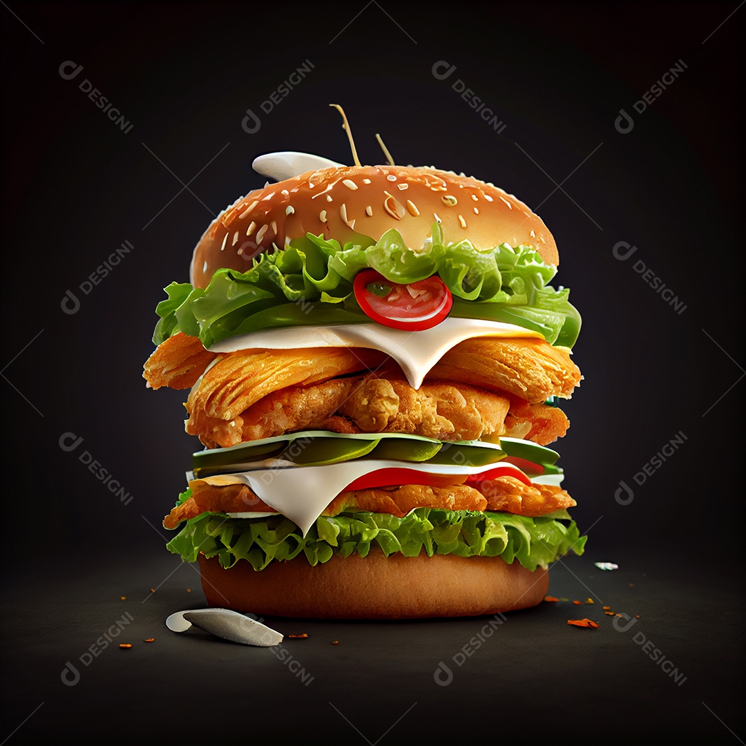 Delicioso hambúrguer de frango empanado