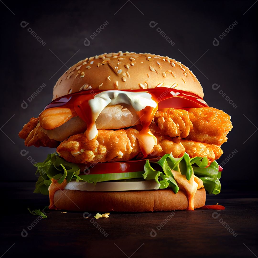 Delicioso hambúrguer de frango empanado