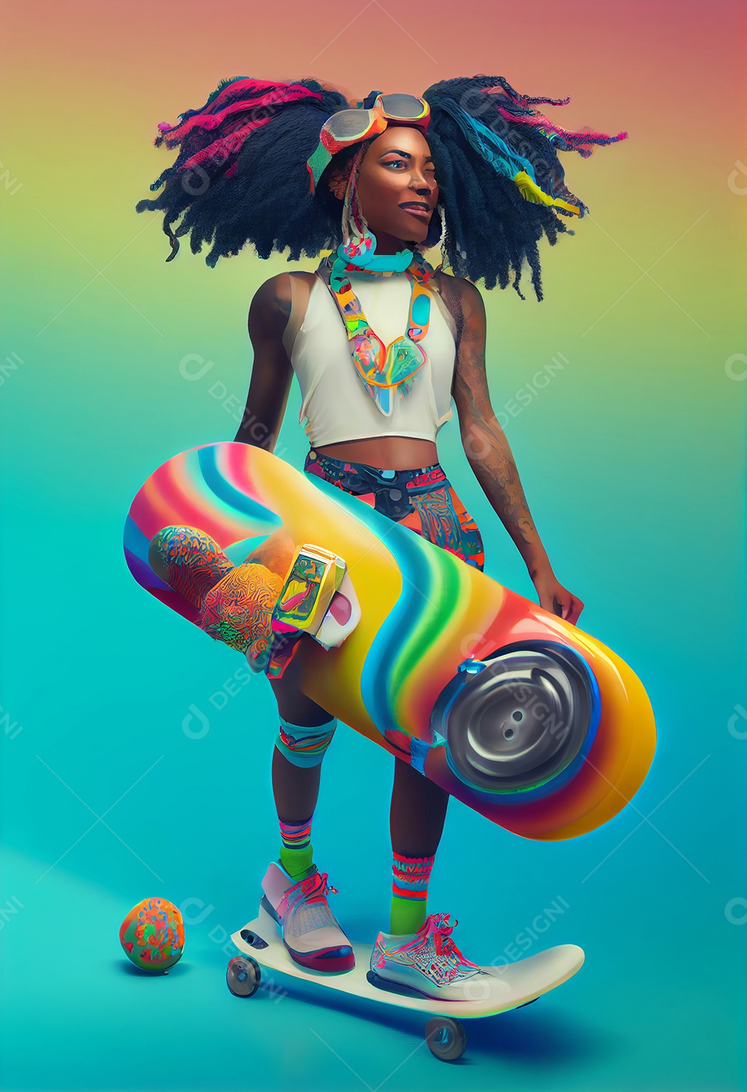 Mulher negra esportiva andando de shake