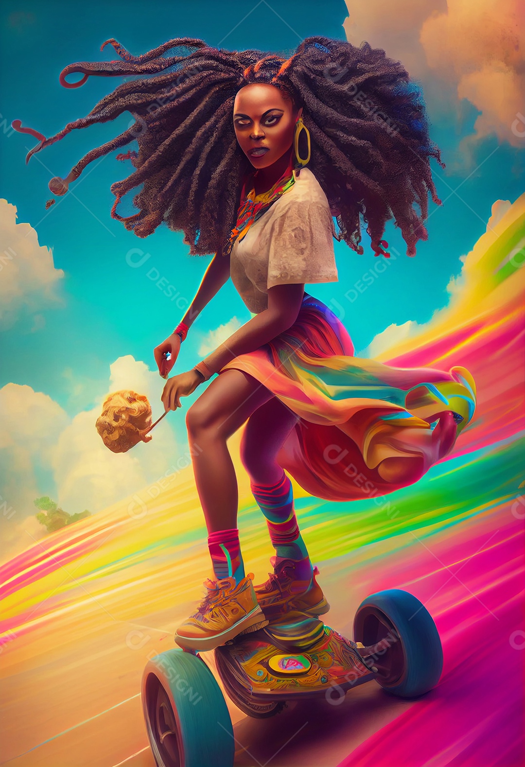 Mulher negra esportiva andando de shake