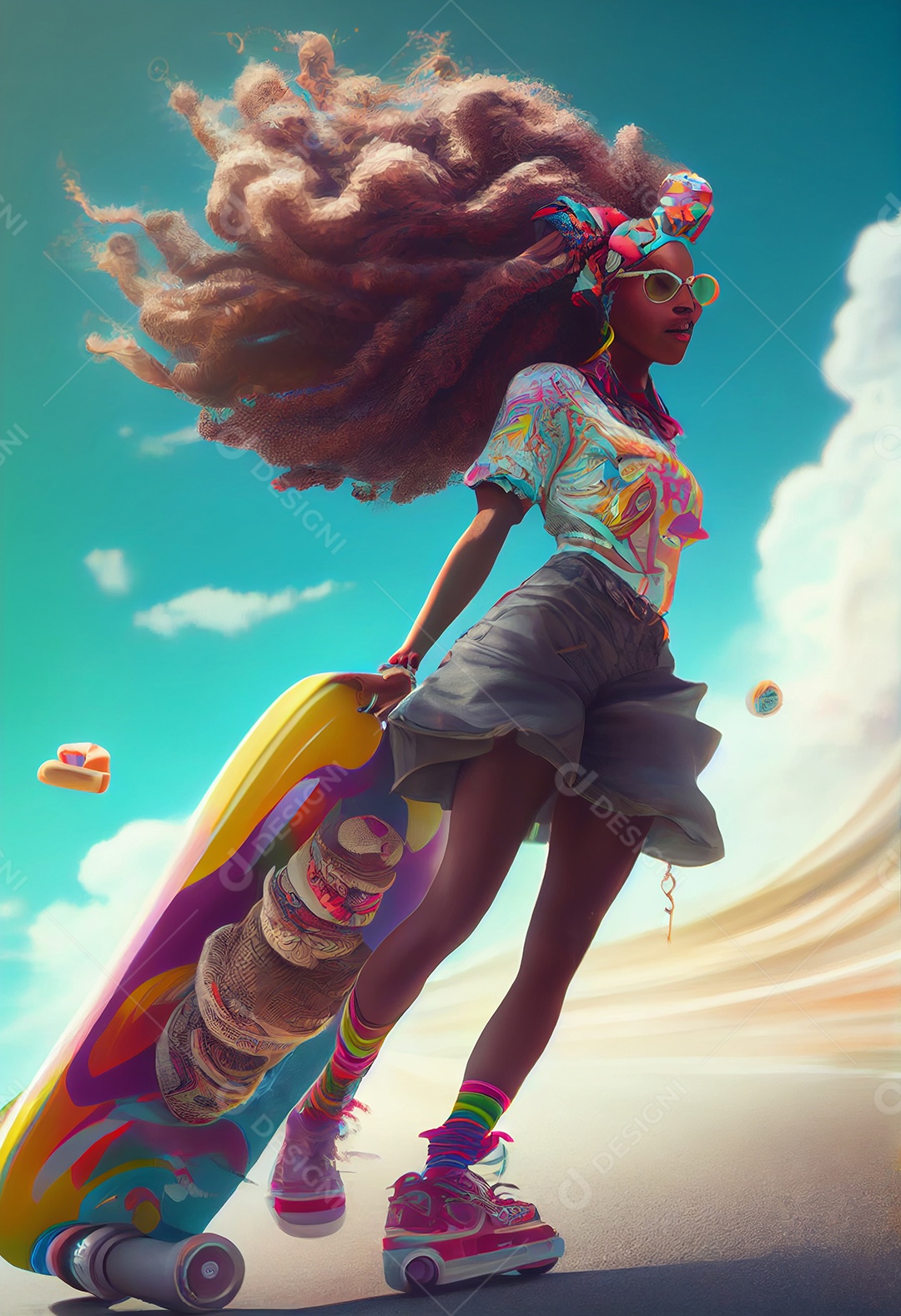 Mulher negra esportiva andando de shake