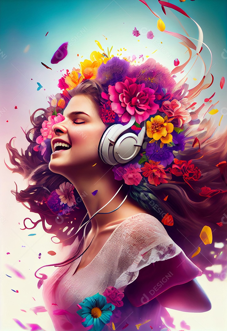 Linda mulher dançando com fones de ouvido