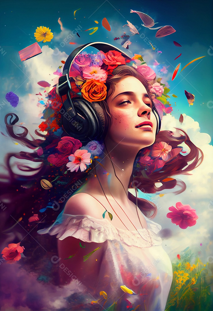 Linda mulher dançando com fones de ouvido