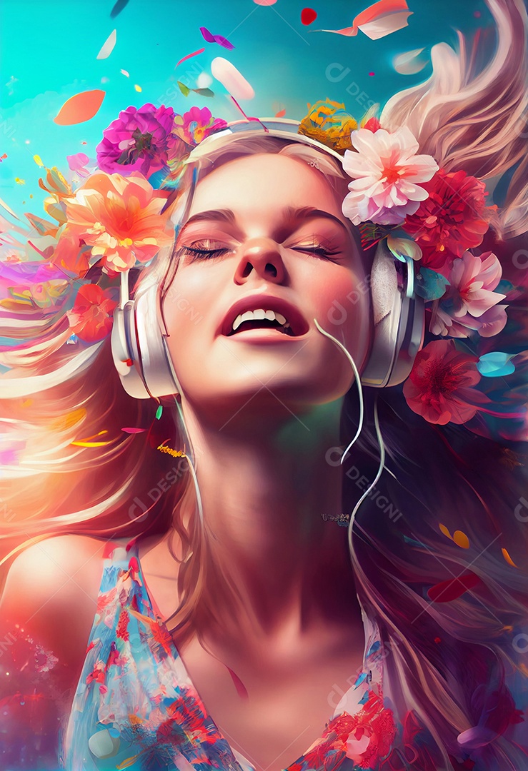 Linda mulher dançando com fones de ouvido