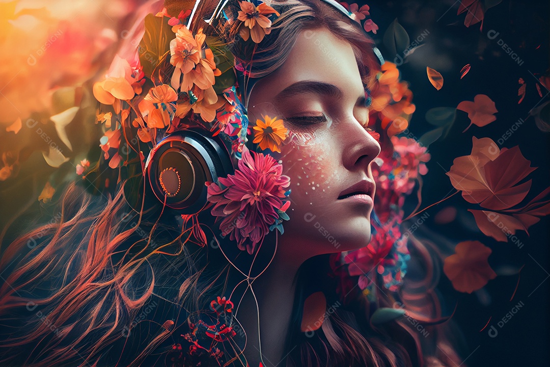 Linda mulher em campo de flores