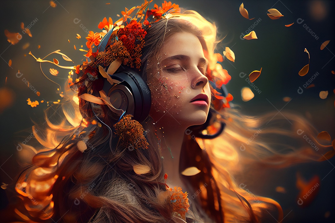 Linda garota com fones de ouvido