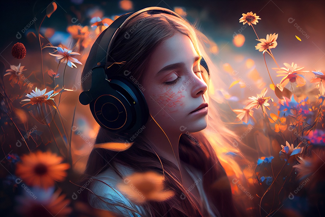 Linda garota com fones de ouvido