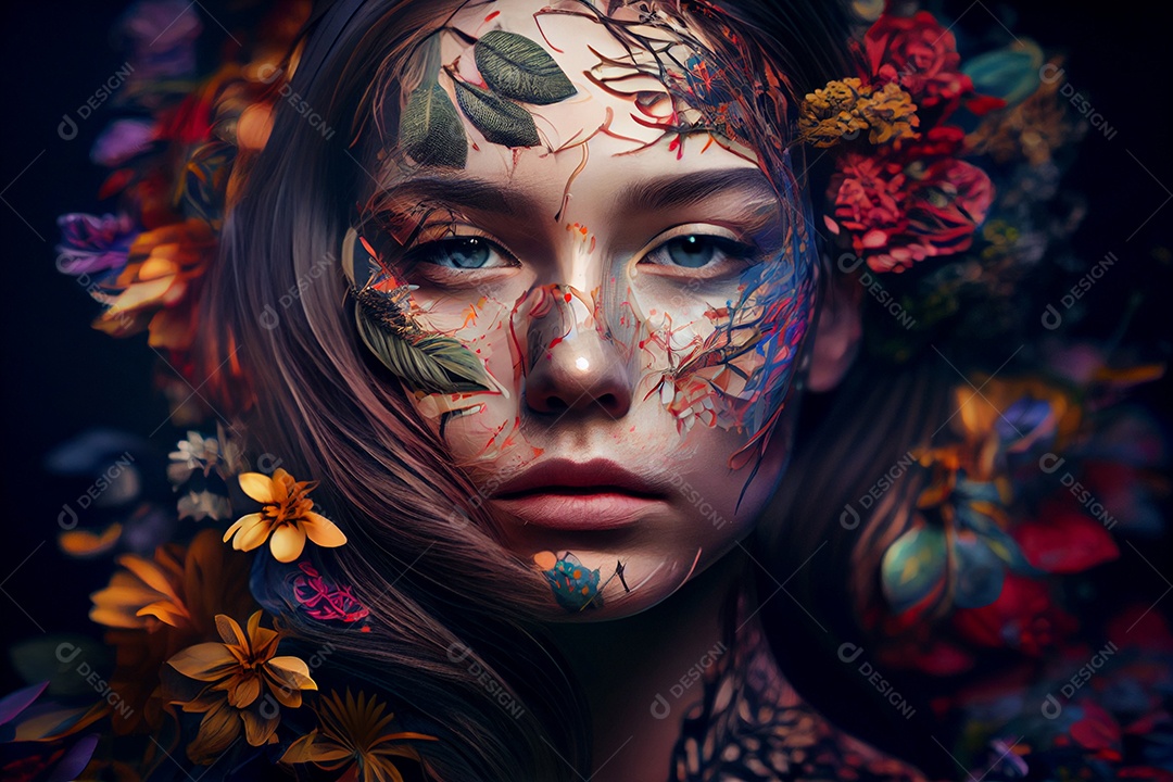 Linda garota com detalhes de flores