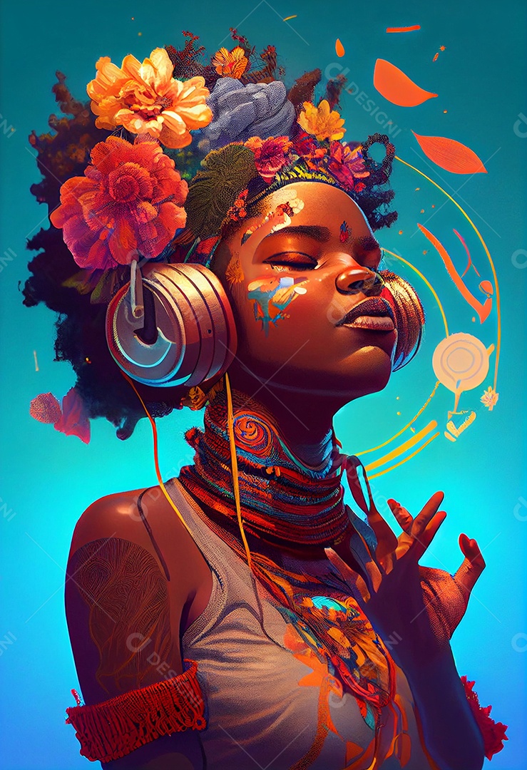 Ilustração de garota com fones de ouvido