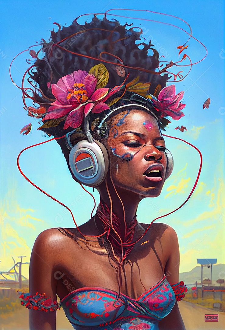 Ilustração de garota com fones de ouvido