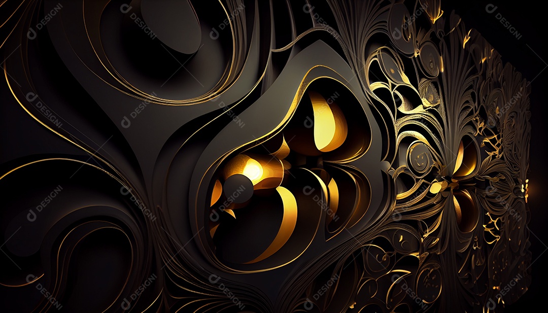 Background preto e dourado renderização 3D