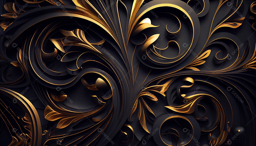 Background preto e dourado renderização 3D