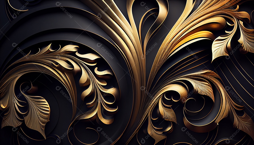 Background preto e dourado renderização 3D