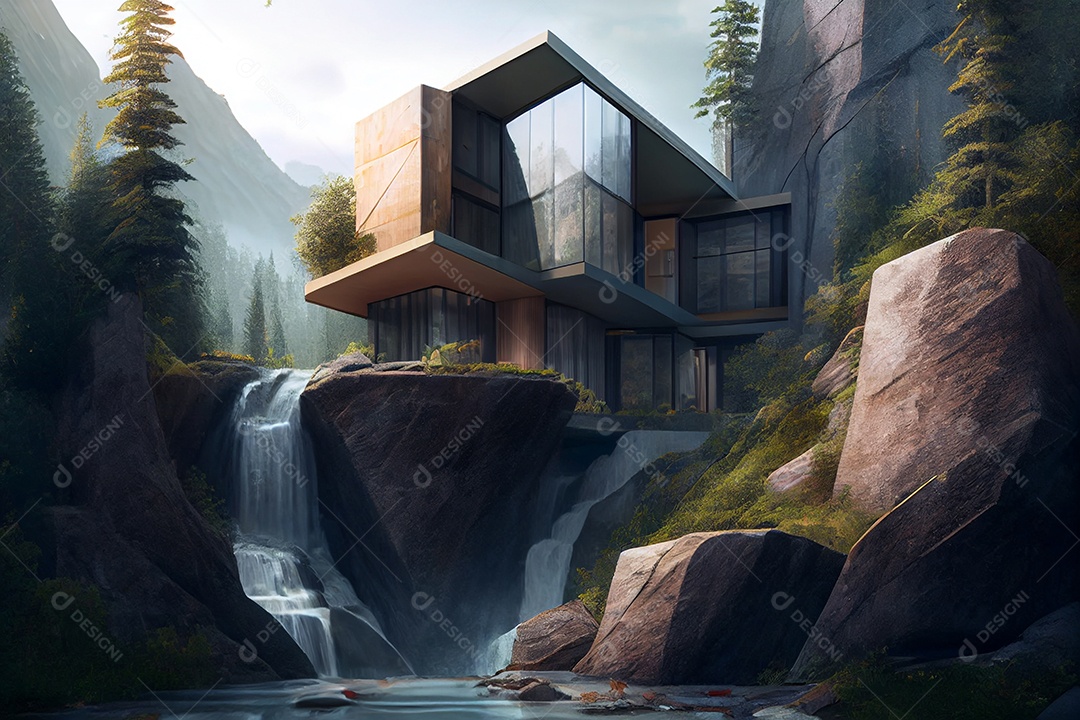 Exterior de uma casa moderna na montanha