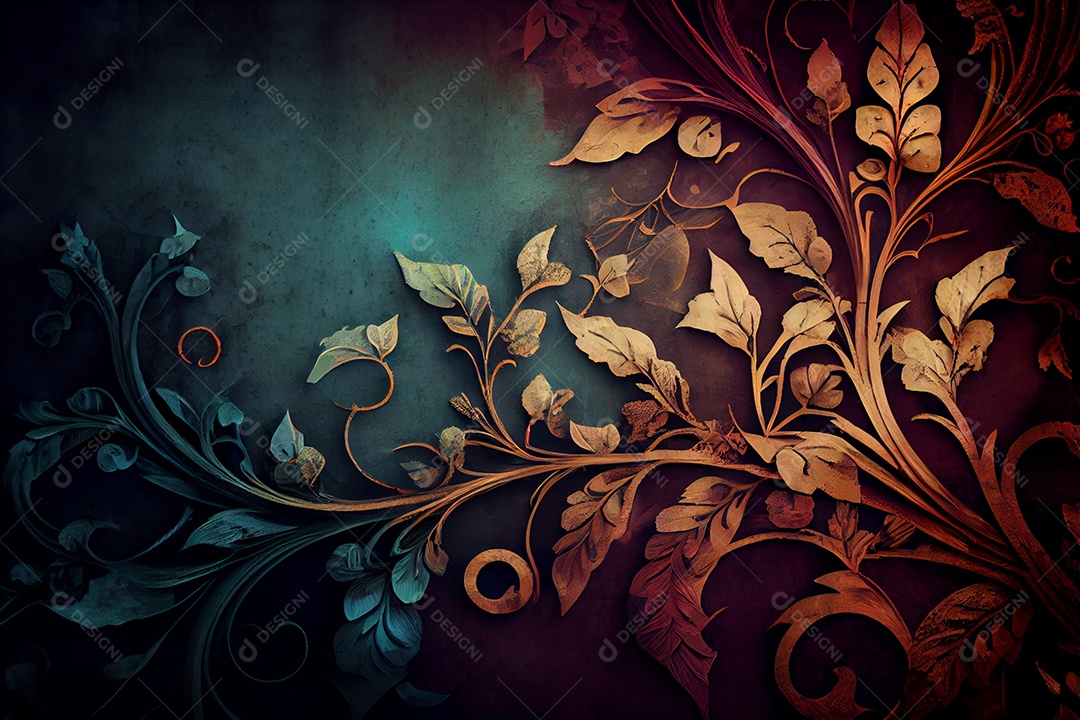 Textura colorida sobre galhos com folhas