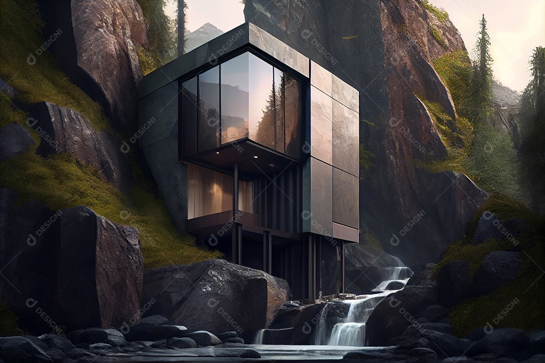 Ilustração de uma casa na montanha